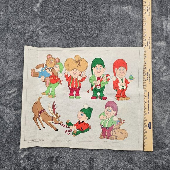 Vintage Santa's Elves Cut out Painted Fabric 16x20 made & Printed USA Christmas - Picture 10 of 10